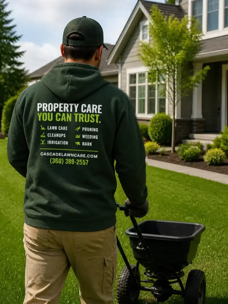 Cascade Lawn Care crew feeding a lawn in Bellingham