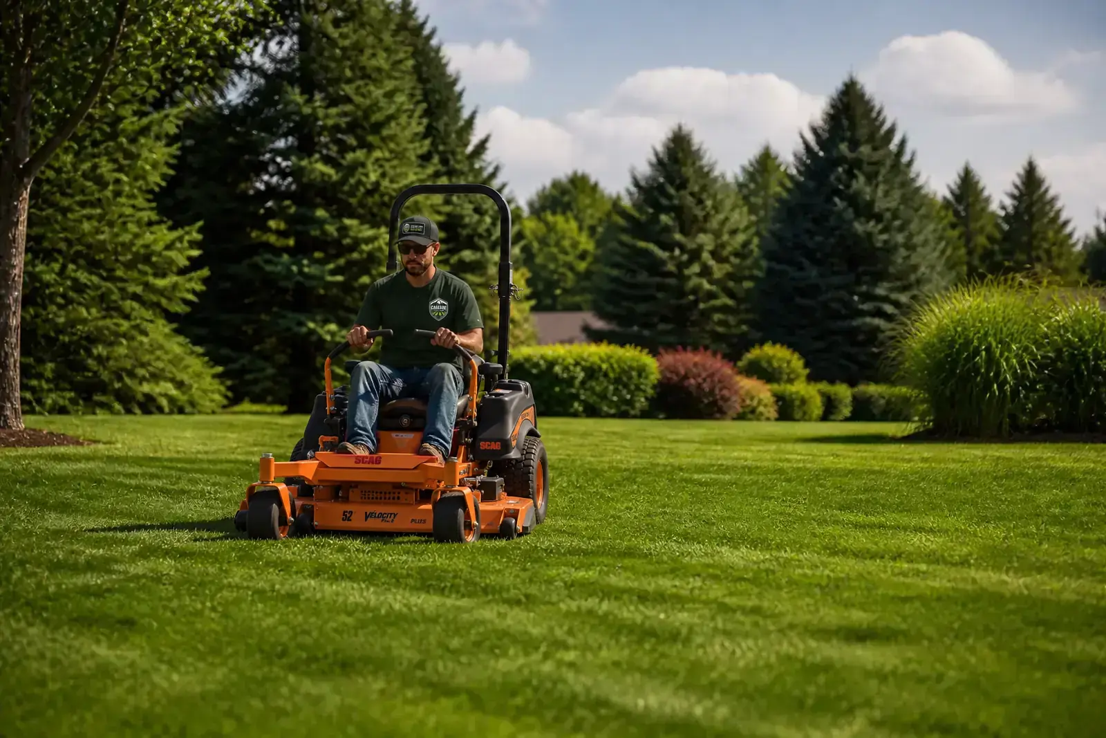 Mowing stripes into a Bellingham lawn