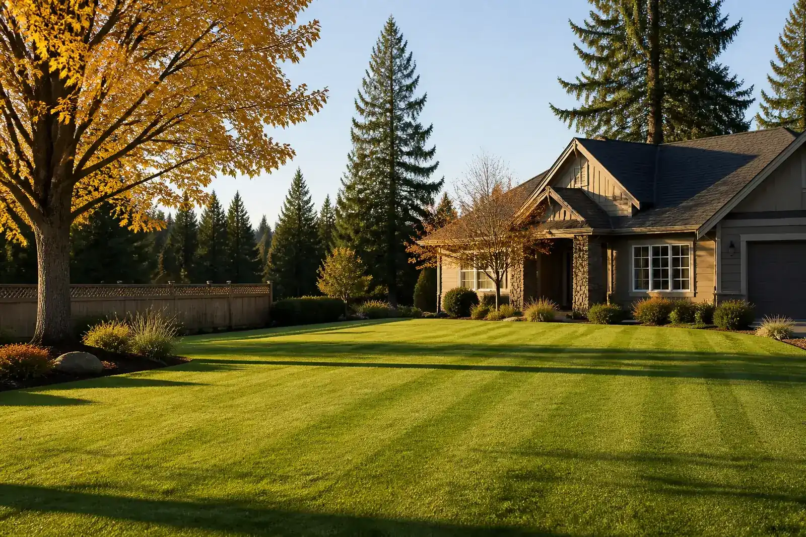 A cleared autumn lawn in front of a Bellingham home