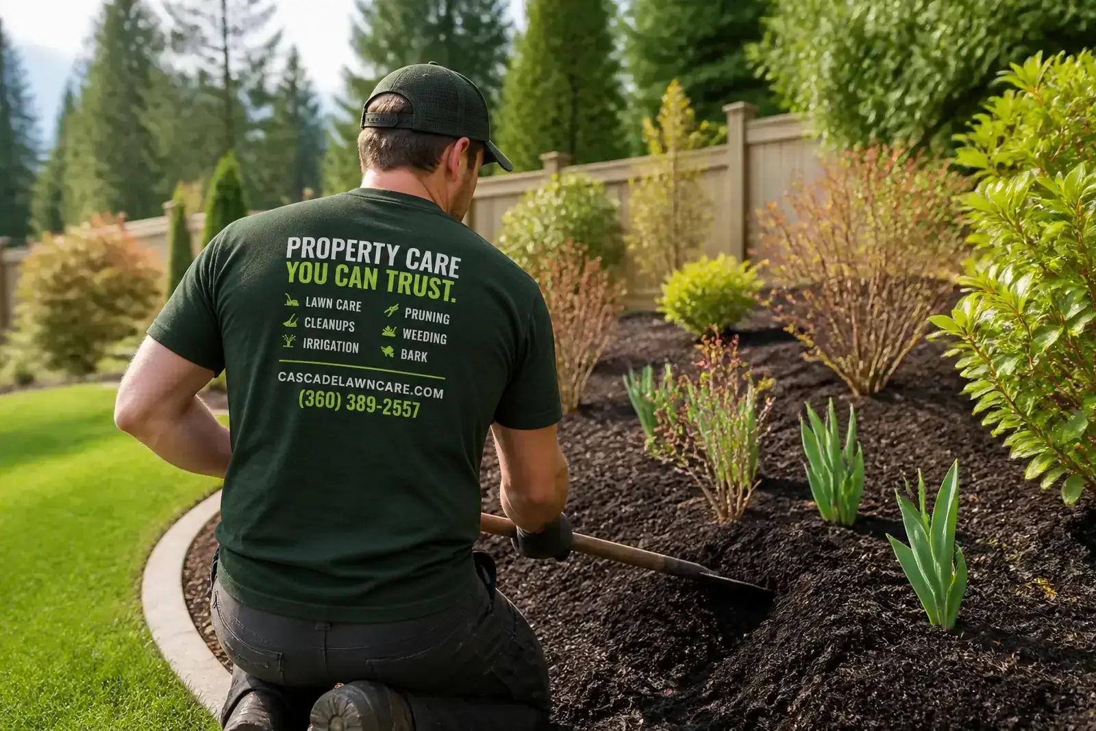 Fresh bark spread in a spring planting bed
